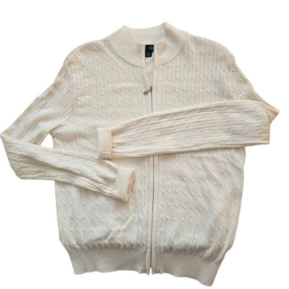 Astra Classic Womens White Cotton Cable Knit Full Zip Cardigan Sweater Small - Picture 3 of 12